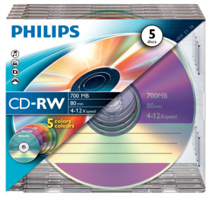 1x5 Philips CD-RW 80Min 700MB 4-12x SL Colour 513522-20