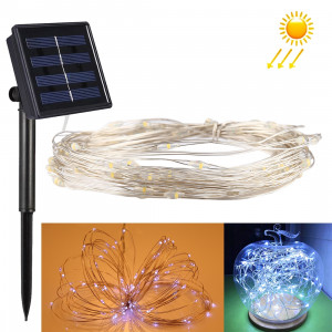 10m 100 LED SMD 0603 IP65 Panneau solaire imperméable à l'eau Lampe à fil en argent Fil de fée Lumière décorative (lumière blanche) S119WL1-20