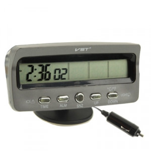 Thermomètre numérique à cristaux liquides LCD de 3,6 pouces avec temps / Date / Semaine / Alarme / Stockage de voiture Affichage de la tension de la batterie (Noir) ST9106-20