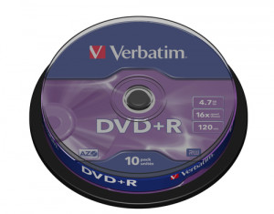 1x10 Verbatim DVD+R 4,7GB 16x Speed, boîtier argent mat 724491-20