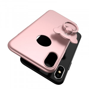 AIQAA pour iPhone X Solid Color Metal Paint Plastic PC Dropproof Housse de protection avec porte-anneau Bear (Rose Gold) SA54RG5-20