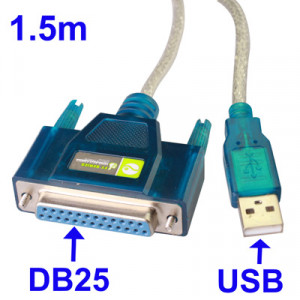 Câble USB 2.0 vers DB25 Pin Femelle (Port Parrallèle) 1.5m CUSBDB25P01-20