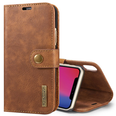 DG.MING pour iPhone X / XS Crazy Horse Texture Housse de protection magnétique détachable à rabat horizontal avec porte-monnaie et fentes pour cartes et porte-monnaie (marron) SD080Z1481-20