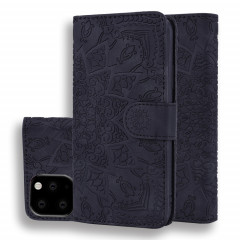 Étui en cuir estampé à double rabat avec motif de mollet et fentes pour portefeuille et porte-cartes pour iPhone 11 Pro Max (6.5 pouces) (Noir)