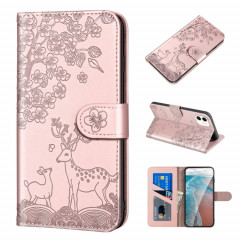 SIKA DEER Motif de gaufrage Horizontal Boîtier en cuir PU avec support et carte de portefeuille et cadre de portefeuille et photo pour iPhone 13 (or rose)