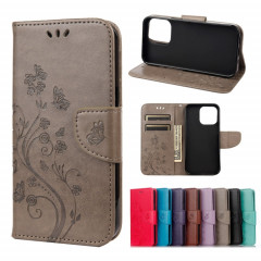 Modèle de fleurs papillon Horizontal Flip Cuir Toot avec support & Card Slots & Portefeuille pour iPhone 13 Mini (gris)