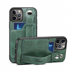 TPU + étui de protection antichoc sur le cuir PU avec des fentes de cartes et une sangle à main pour iPhone 13 Pro (Vert)