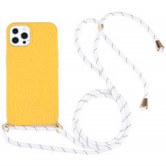 Matériau de paille de blé + TPU Case antichoc avec lanière à cou pour iPhone 13 Pro (Jaune)
