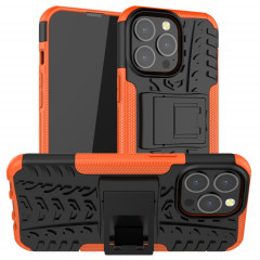 Texture des pneus TPU + PC Cas de protection avec support pour iPhone 13 Mini (Orange)