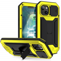 Caméra coulissante R-Just Caméra imperméable à l'eau imperméable à la poussière anti-poussière + étui de protection en silicone avec support pour iPhone 13 (jaune)