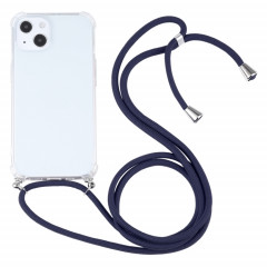 Cas de protection TPU TPU transparent à quatre angles avec lanière pour iPhone 13 (bleu foncé)