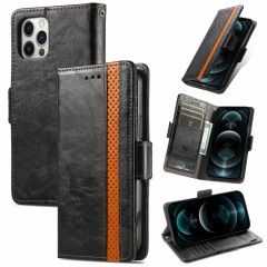 Caseeneo Épissage Business Double Boucle magnétique Horizontal Flip PU Coque en cuir PU avec porte-carte et portefeuille pour iPhone 13 Pro (Noir)