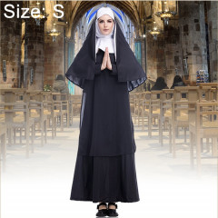 Costume Halloween femmes nonne missionnaire cosplay vêtements, taille: S, buste: 92cm, longueur de robe: 138cm, largeur d'épaule: 38cm