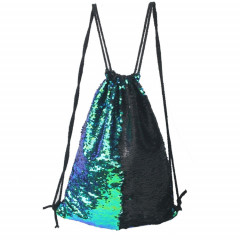 Mermaid Glittering Sequin Drawstring Sports Backpack Sac à bandoulière (Bright Black)