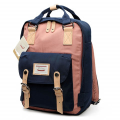 Mode sac à dos de voyage décontracté pour ordinateur portable sac étudiant avec poignée, taille: 38 * 28 * 15cm (bleu foncé + rose)