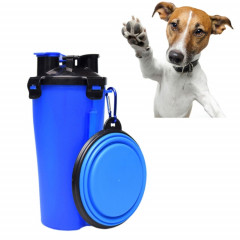Tasse à eau et à nourriture portable à double usage pour animaux de compagnie avec bol pliant (bleu)