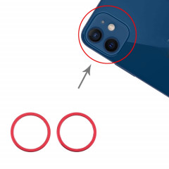 Anneau de protection en métal pour objectif en verre de caméra arrière 2 PCS pour iPhone 12 (rouge)