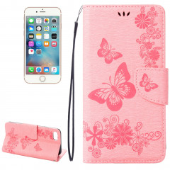 Pour iPhone 8 & 7 fleurs pressées papillon motif horizontal étui en cuir flip avec titulaire et fentes pour cartes et porte-monnaie (rose)