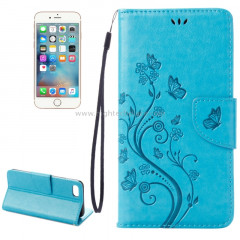 Pour iPhone 8 & 7 Pressed Flowers Etui à rabat horizontal en cuir avec porte-cartes et fentes pour cartes (bleu)