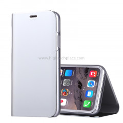 Pour iPhone X Miroir électrolytique Housse horizontale en cuir Flip avec support (Argent)