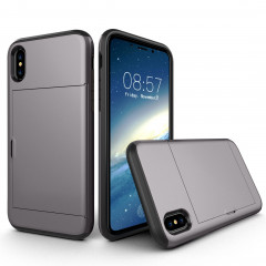 Pour iPhone X / XS TPU + PC Dropproof Case Housse de protection avec fente pour carte (Gris)