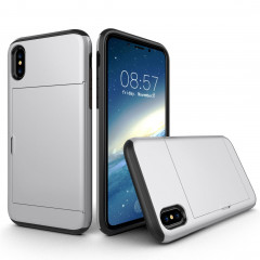 Pour iPhone X / XS TPU + PC Dropproof Case Housse de protection avec fente pour carte (Argent)