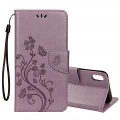 Étui à rabat horizontal avec motif papillon en relief avec fente pour carte et porte-monnaie et porte-monnaie pour iPhone XS Max (mauve)