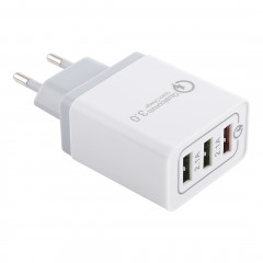 AR-QC-03 2.1A 3 ports USB Chargeur rapide Chargeur de voyage, prise UE (Gris)