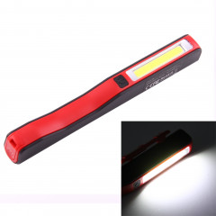 Lampe / lampe-torche de travail de forme de stylo de l'intense luminosité 100LM, lumière blanche, COB LED 2-Modes avec agrafe magnétique rotative de 90 degrés (rouge)
