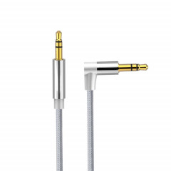 AV01 Câble audio coudé mâle à mâle 3,5 mm, longueur: 1 m (gris argenté)