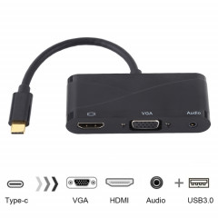 Adaptateur USB 2.0 + Port Audio + VGA + HDMI vers USB-C / Type-C HUB (Noir)