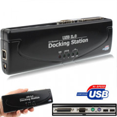 Station d'accueil Hi-Speed ​​USB 2.0 avec 8 ports (2xUSB 2.0 + souris PS2 + clavier PS2 + RS232 + DB25 + LAN + Upstream), noir