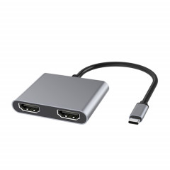 4 en 1 multifonction USB-C / TYPE-C à PD USB-C / TYPE-C + USB 3.0 + Dual HDMI Hub Agking Station (gris)