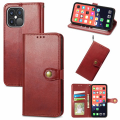 Pour iPhone 13 PRO Color Color Coat Buckle Boamle Boîte de téléphone avec lanière et cadre photo et fente de carte et portefeuille et support (rouge)