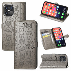Coque en cuir horizontal horizontal de chat et de chien mignon avec support et portefeuille et portefeuille pour iPhone 13 Pro (gris)