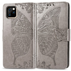 Papillon Love Flowers Étui à rabat horizontal en cuir Flip pour iPhone 11 Pro Max avec titulaire et fentes pour cartes et porte-monnaie et lanière (Gris)