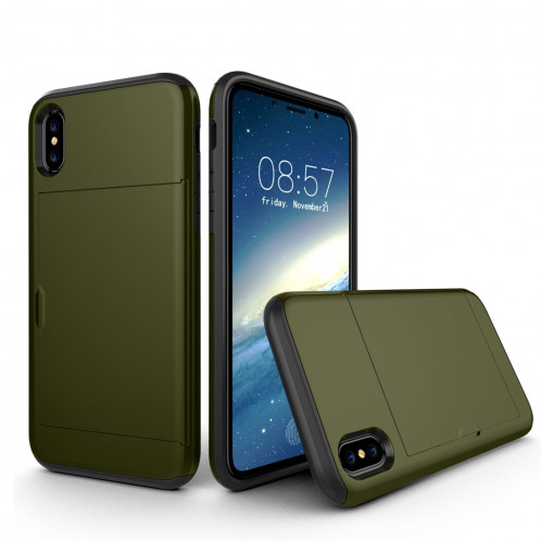 Pour iPhone X TPU + PC Dropproof Housse de protection arrière avec slot pour carte (Army Green) SP14AG5-05