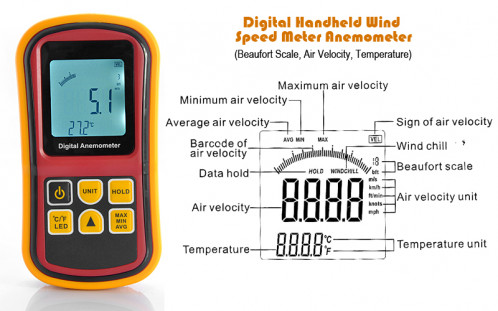 Anémomètre à main numérique mesurant la vitesse du vent, l'échelle de beaufort, la température AMNMVV01-010