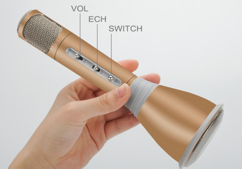 TUXUN K068 – Microphone Karaoké + Haut-parleur / Bluetooth 3.0 / Effets Karaoké KTV / Câble d'enregistrement / Batterie 1000mAh / Doré CT9865-01