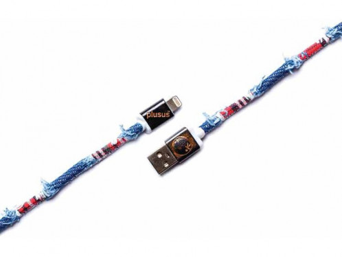 PlusUs LifeStar Premium Denim Checks Câble Lightning vers USB 1 m CABPLS0001-04