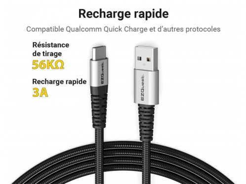 Câble de charge USB-C vers USB-A 1,2 m EZQuest DuraGuard X48912 ADPEZQ0044-04