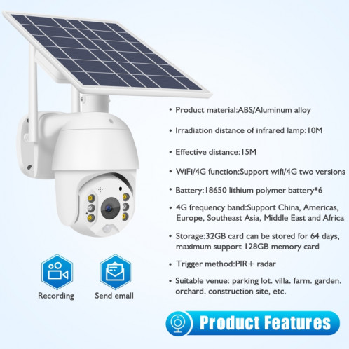 Caméra solaire de surveillance de réseau T16 1080P Full HD 4G (version UE), prise en charge de l'alarme PIR + radar, vision nocturne, audio bidirectionnel, carte TF SH0098154-012