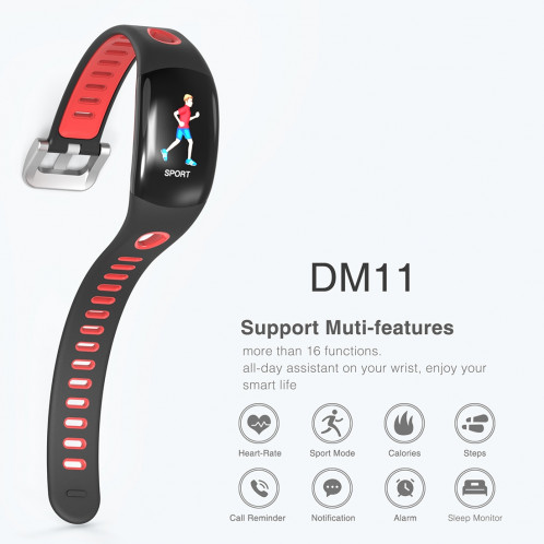 DOMINO DM11 Montre Bluetooth à écran IPS de 0,96 pouce, étanche IP68, podomètre de soutien / moniteur de fréquence cardiaque / moniteur de tension / rappel de médicaments, iOS 9.0 ci-dessus et Android 4.4 SD723G1954-018