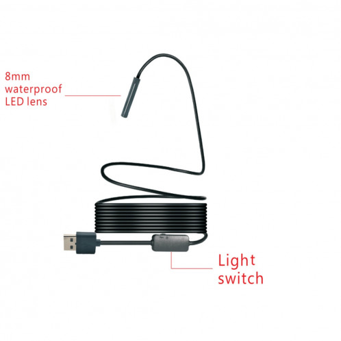 Caméra d'inspection de tube de serpent d'endoscope de WiFi de l'appareil-photo 2.0MP HD avec 8 LED, IP68 imperméable, diamètre de lentille: 8mm, longueur: 3.5m, ligne dure SH6664697-014
