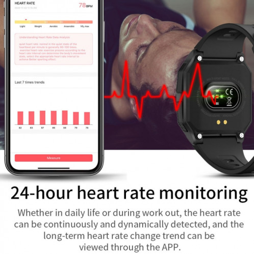 Lokmat FT10 Montre intelligente étanche à écran tactile IPS de 1,3 pouces, prise en charge de la lecture de musique / fréquence cardiaque / moniteur de pression artérielle (rouge) SL910R492-07