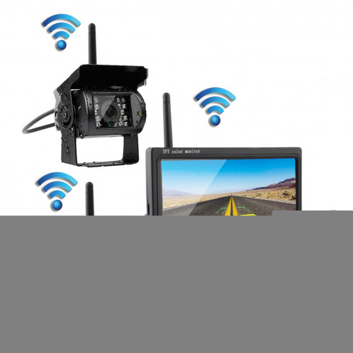 PZ-607-W-2 2 caméras de sécurité de moniteur 2.4GHz véhicule sans fil, caméra de vision arrière infrarouge de vision nocturne + moniteur de 7 pouces pour campeurs RV camion remorque SH3475119-05