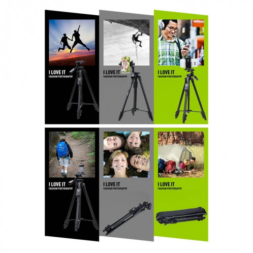 Support de trépied en aluminium en alliage de magnésium YUNTENG VCT-5208RM avec télécommande Bluetooth et pince de tête et de téléphone pour appareil photo reflex et téléphones intelligents, hauteur maxi: 125cm SH0769391-010