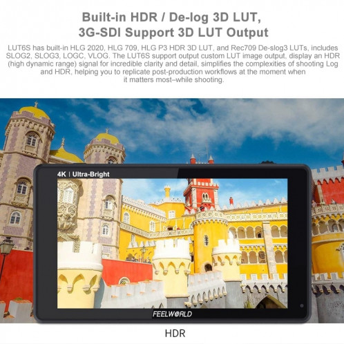 FEELWORLD LUT6S 1920x1080 2600 nits 6 pouces écran IPS HDMI 4K écran tactile SDI HDI caméra moniteur de terrain SF1131768-025
