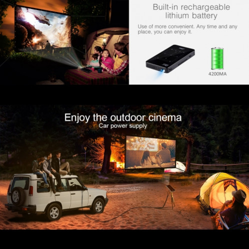 P09 Mini projecteur intelligent portable 4K Ultra HD DLP avec télécommande infrarouge, Amlogic S905X 4-Core A53 jusqu'à 1,5 GHz Android 6.0, 1 Go + 8 Go, prise en charge WiFi 2.4G / 5G, Bluetooth, carte TF (noir) SH166B205-015
