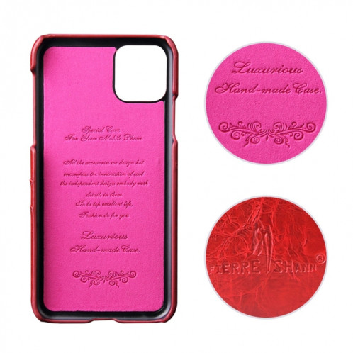 Fierre Shann Etui en cuir PU avec texture de cire à l'huile avec fentes pour cartes pour iPhone 11 Pro Max (rouge) SH303C1238-06